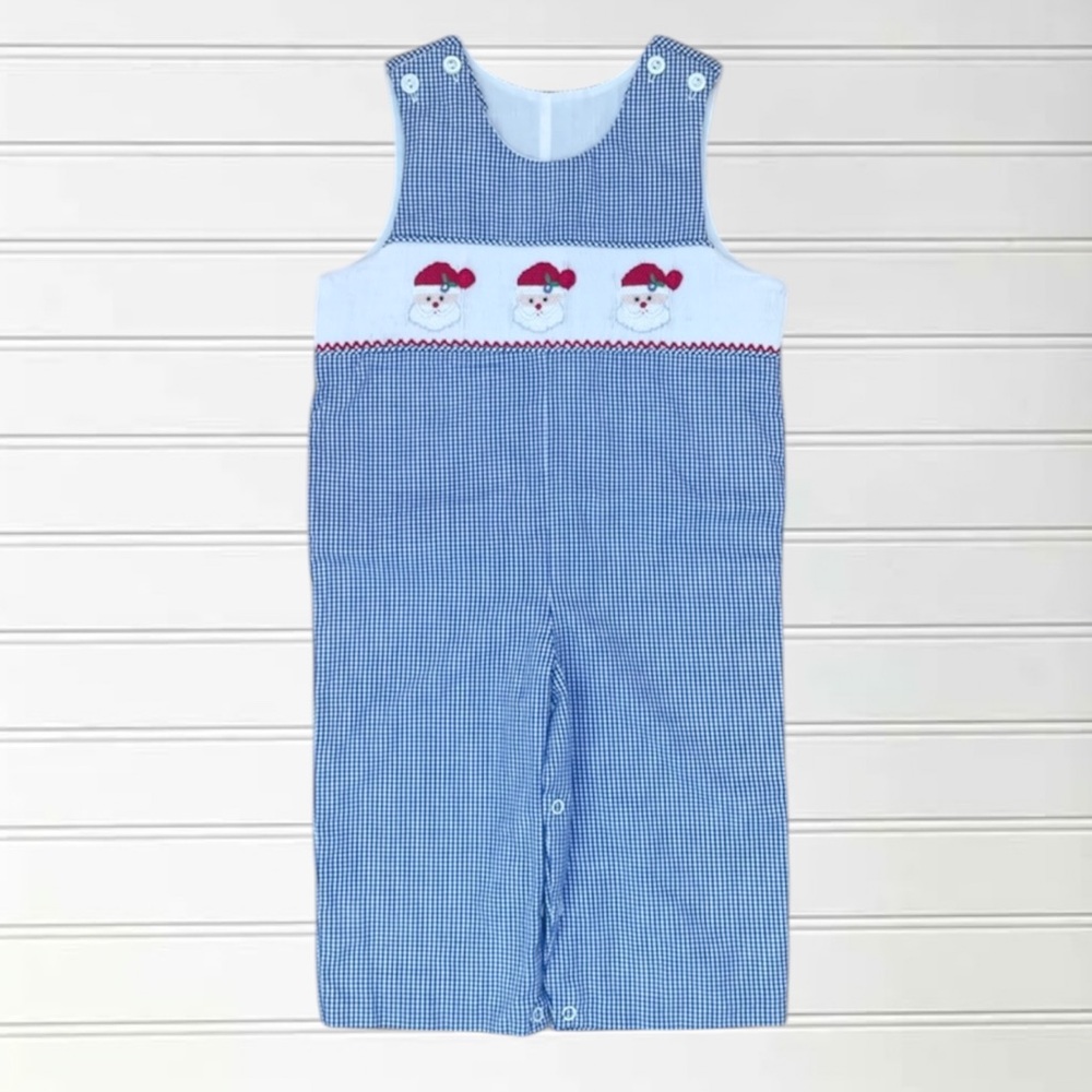 SMOCKED AUCTIONS EUC/NWOT Hand Smocked Christmas Santa Jon Jon Longalls